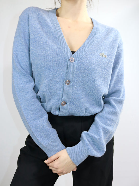 Vintage 80er 90er LACOSTE Cardigan Strickjacke hellblau Wolle