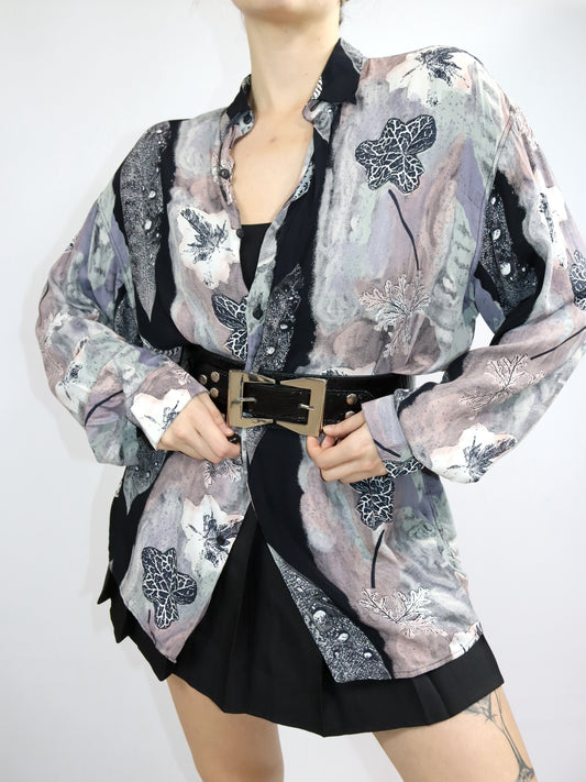 Vintage 80er 90er Hemd Bluse langarm crazy pattern L