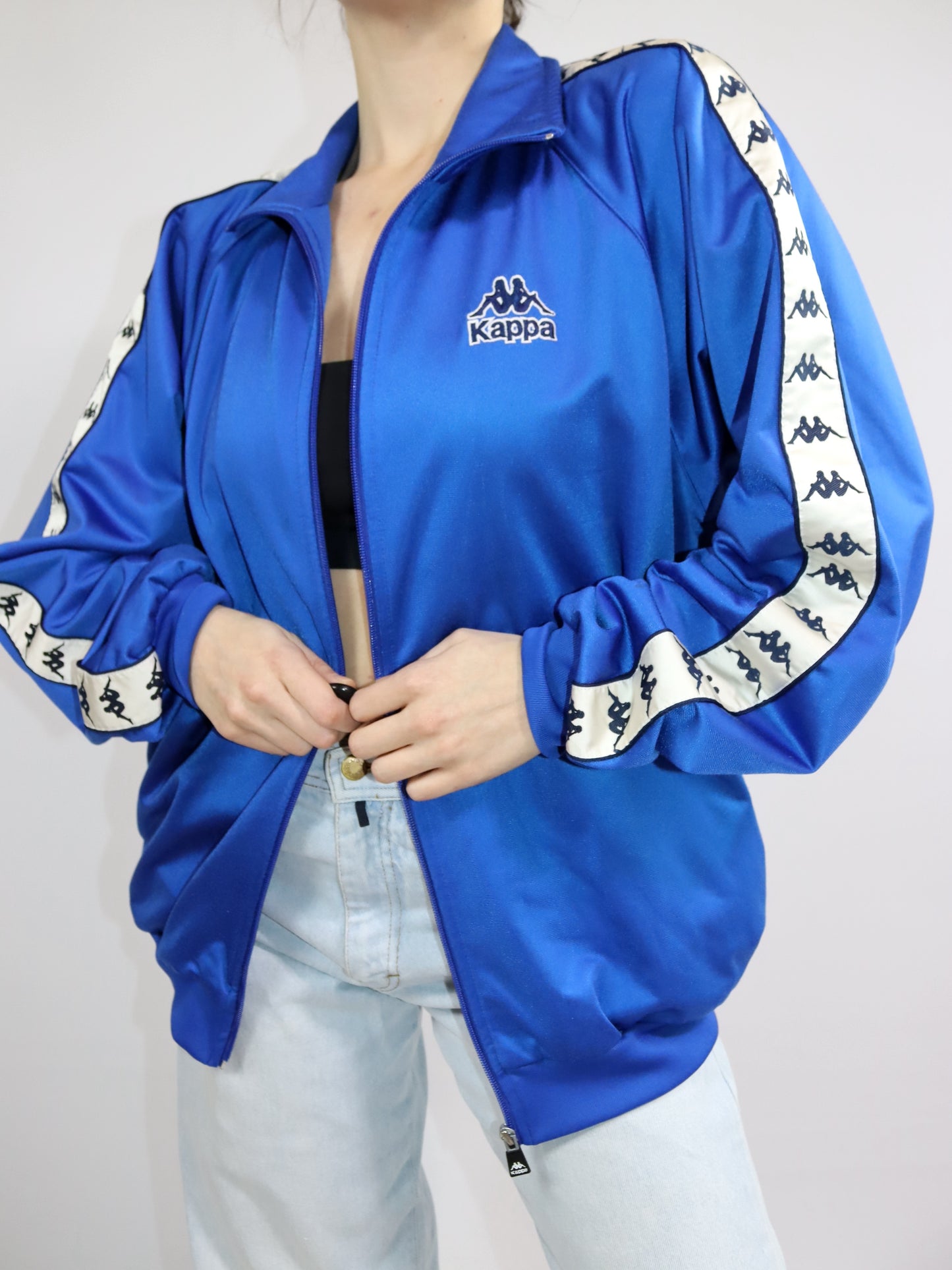 Vintage 80s 90s KAPPA tracksuit jacket stand-up collar blue white XL