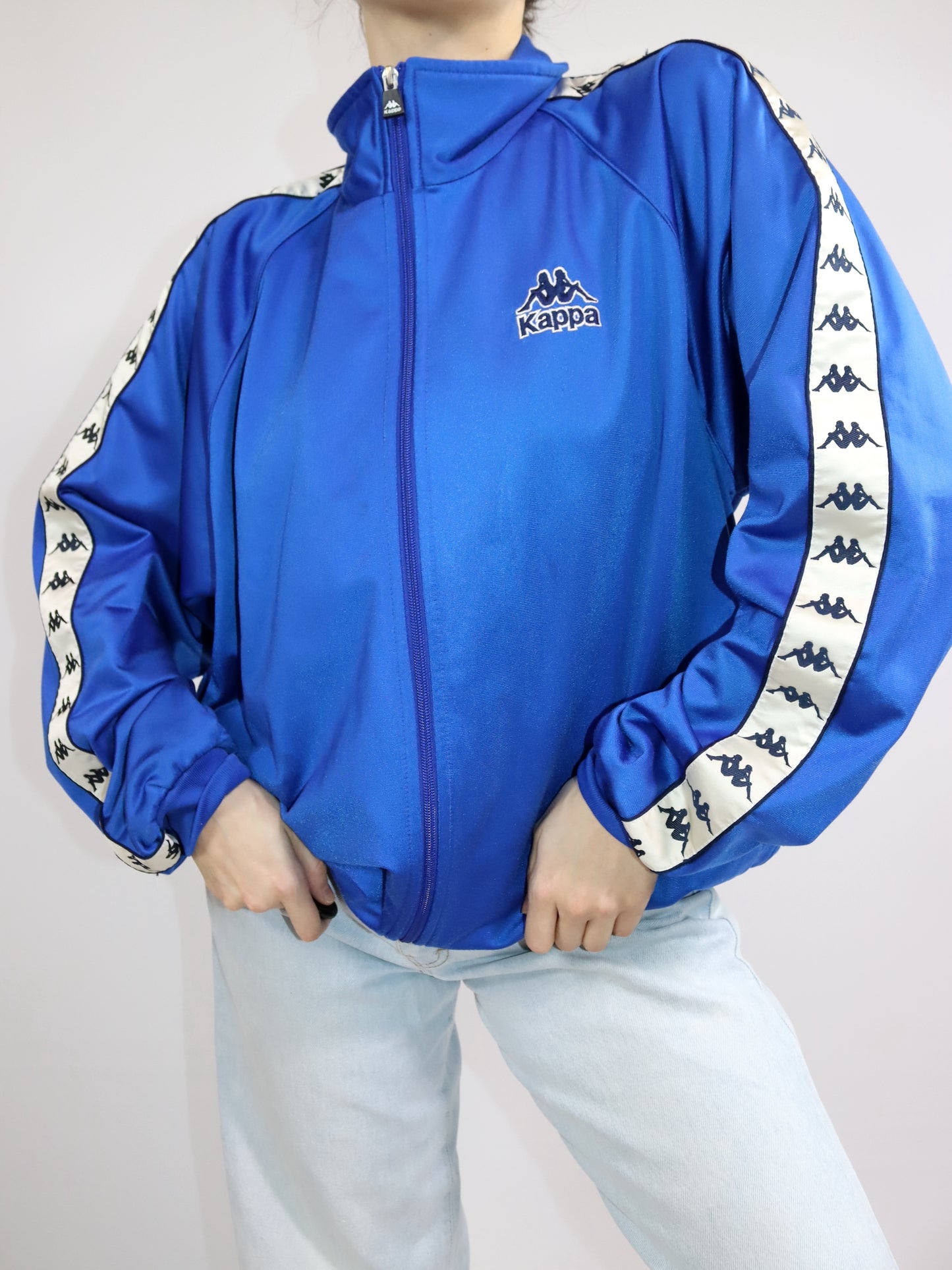Vintage 80s 90s KAPPA tracksuit jacket stand-up collar blue white XL