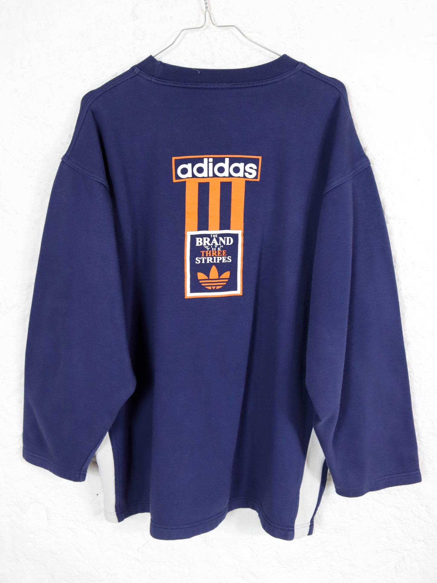 Vintage 80er 90er ADIDAS Sweatshirt Pullover dunkelblau orange D6 M