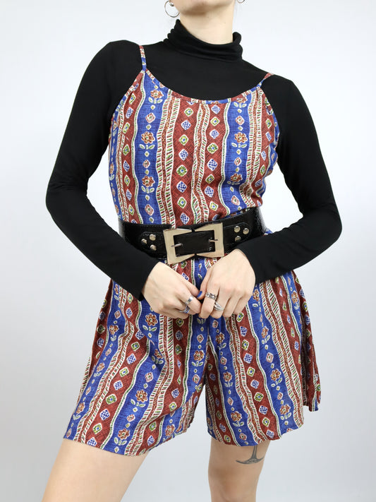 Vintage 80er 90er HENNES Jumpsuit Einteiler ärmellos crazy pattern 36