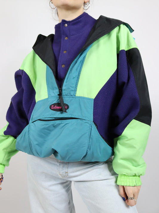 Vintage 80er 90er EXTREME PLUS Fleecepullover Skipullover Stehkragen bunt L