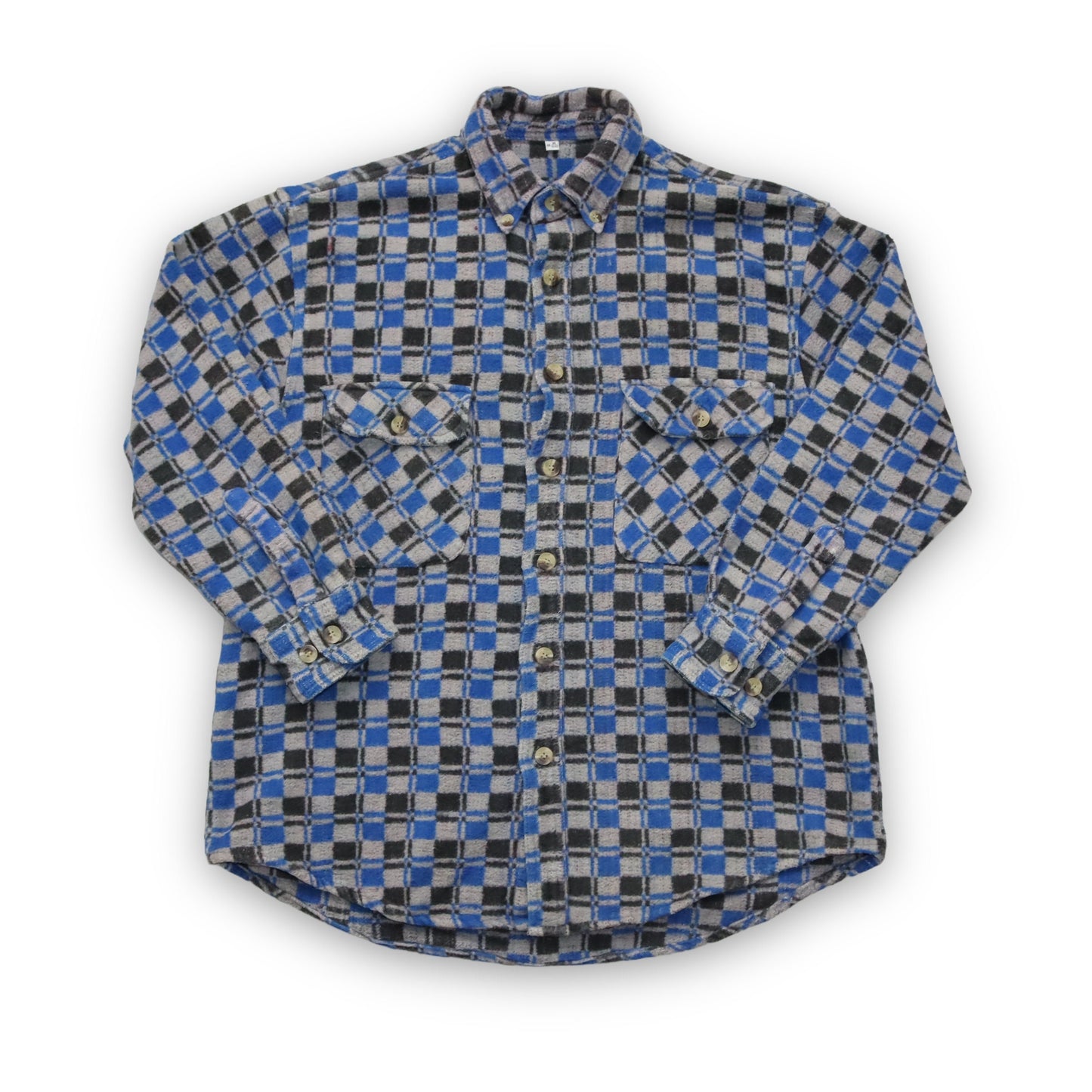 Vintage flannel shirt checked gray black blue M