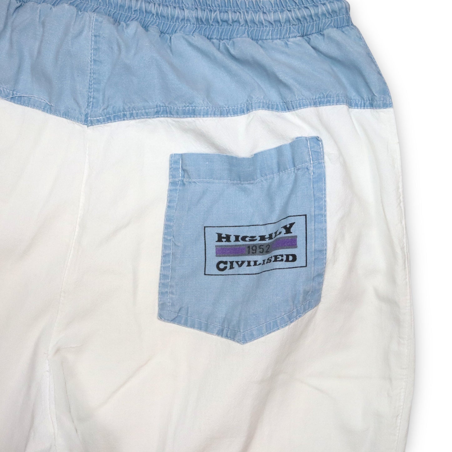 Vintage Jogginghose dünn Hose weiß blau HIGHLY CIVILISED XL