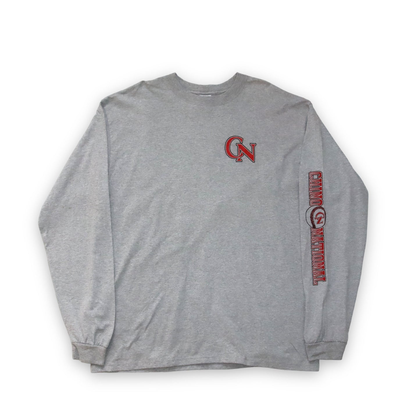 Vintage Chino National Baseball Longsleeve Shirt grau rot XL