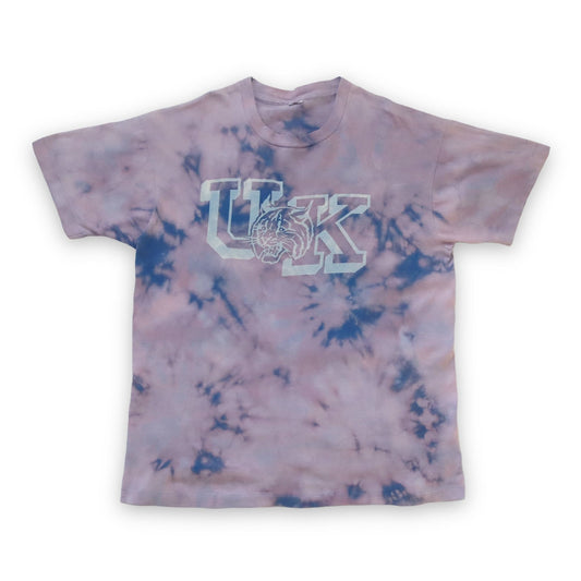 Vintage T-Shirt kurzarm upcycled selfmade blau rosa UK XL