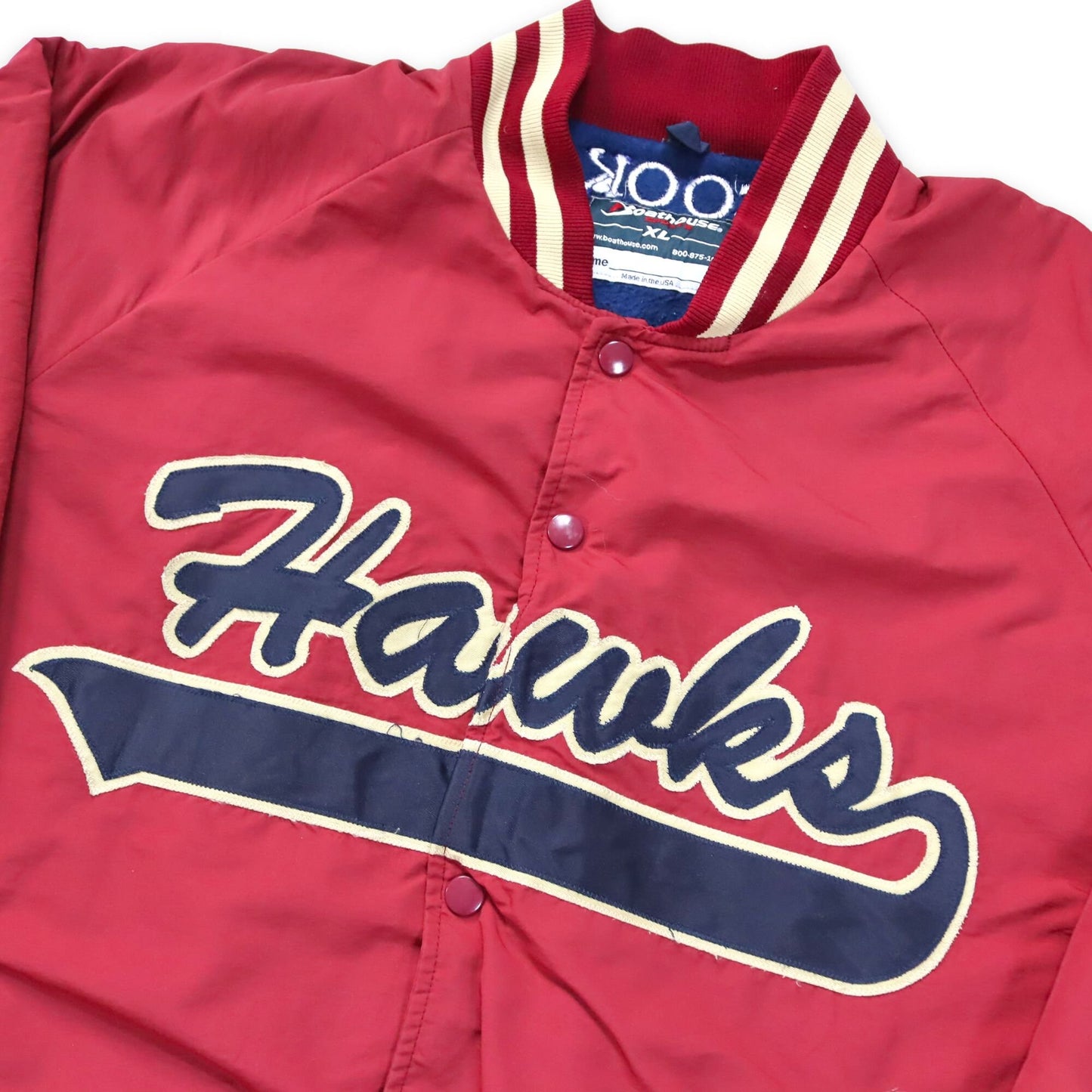 Vintage Boathouse Sports Baseball Jacket Hawks USA Cook Burgundy Inside Fleece XL