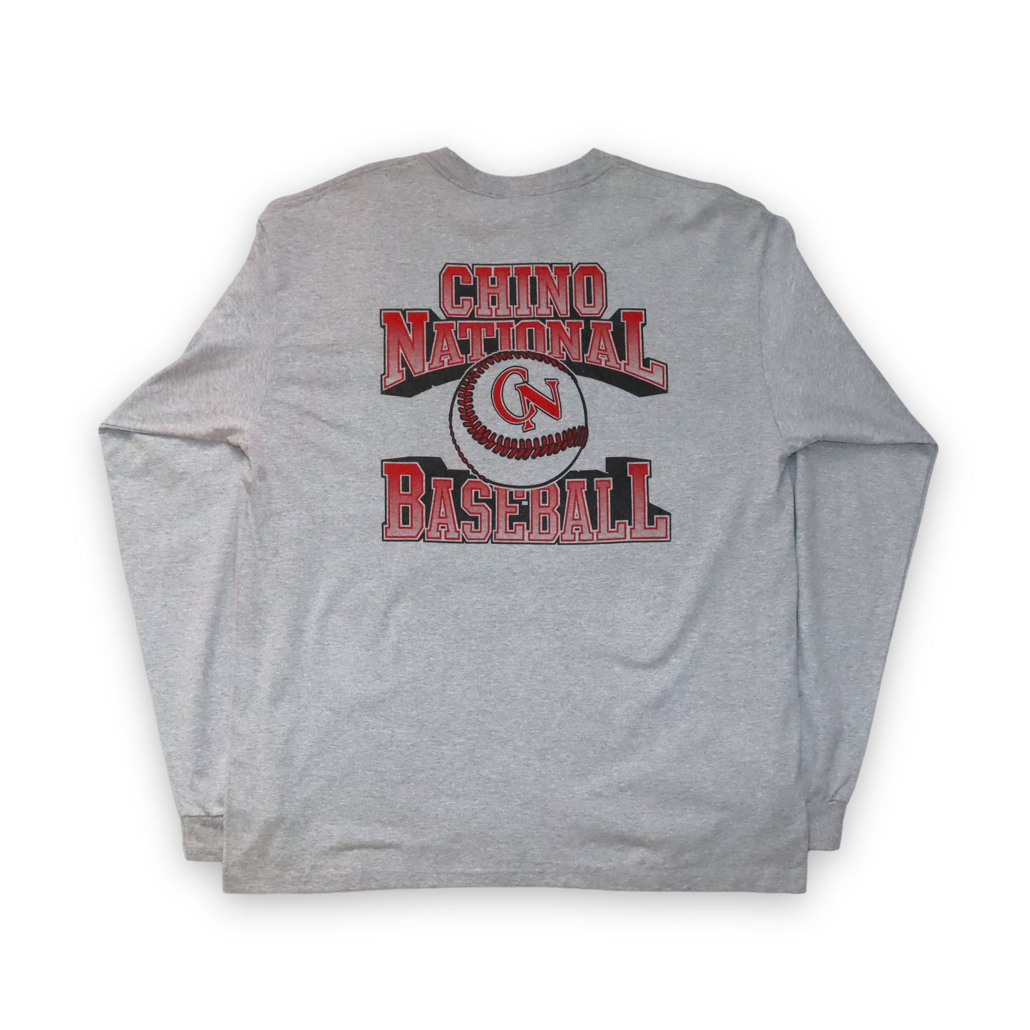 Vintage Chino National Baseball Longsleeve Shirt grau rot XL