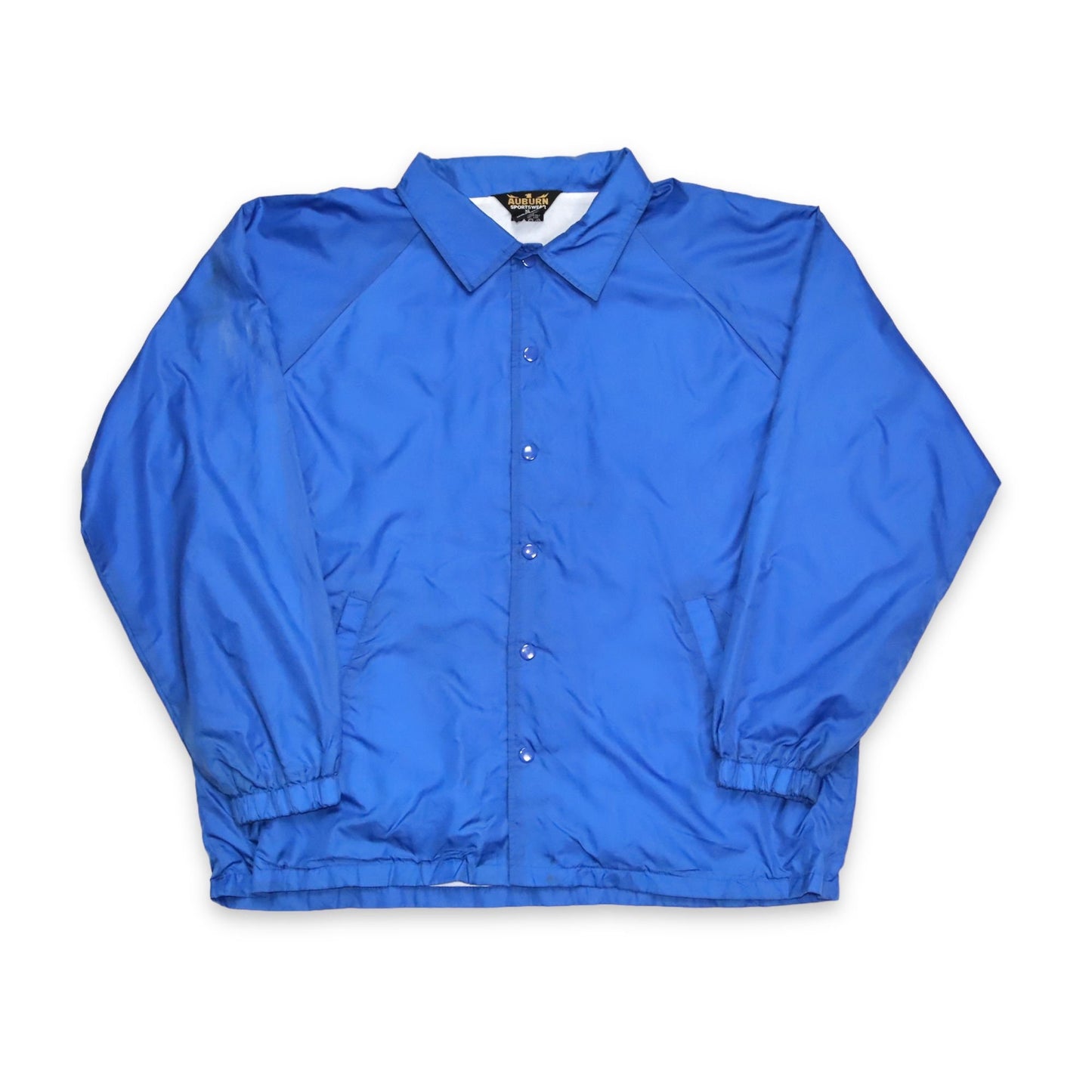 Vintage AUBURN Windbreaker Jacket Button Front Blue John Lee Paint Co. Print Back XL