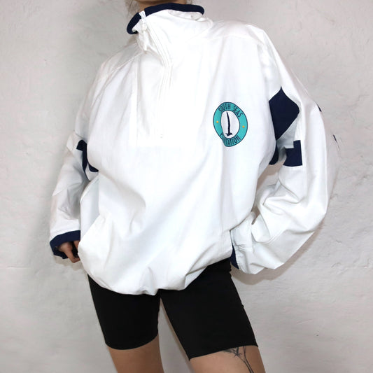 Vintage Jacke Sweatshirt weiß dunkelblau SOUTH SEAS Gear XL