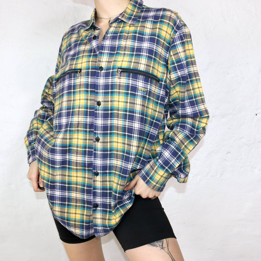 Vintage SPEED WEAR Flanellhemd kariert gelb lila XL