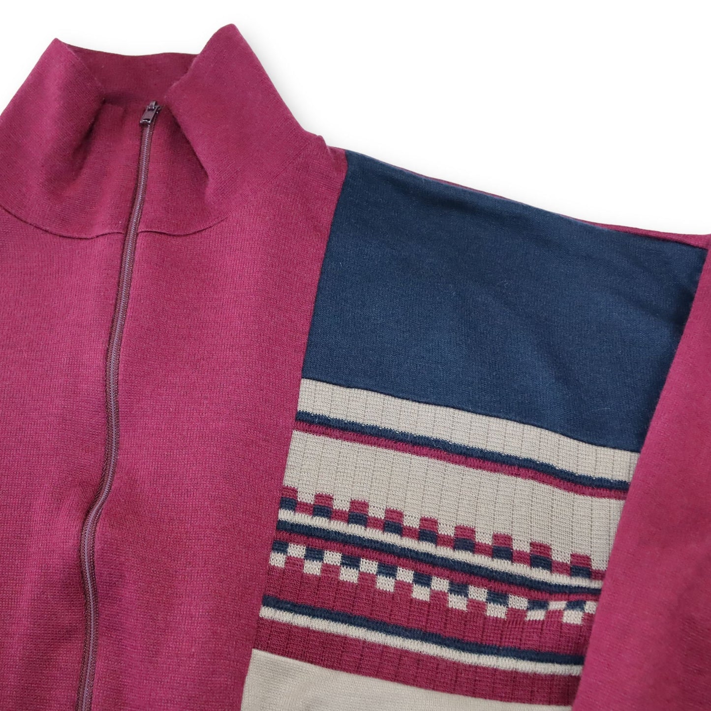 Vintage cardigan wool patterned dark red dark blue beige 44