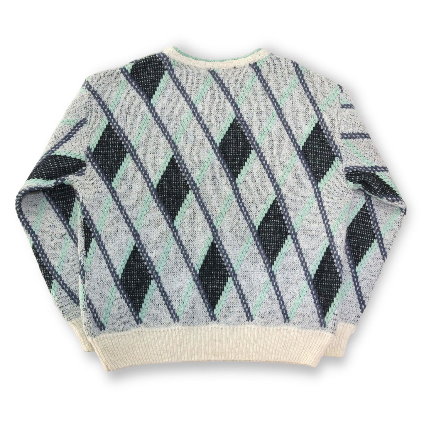 Vintage Pullover Alpaca Wolle gemustert türkis grau 50 M