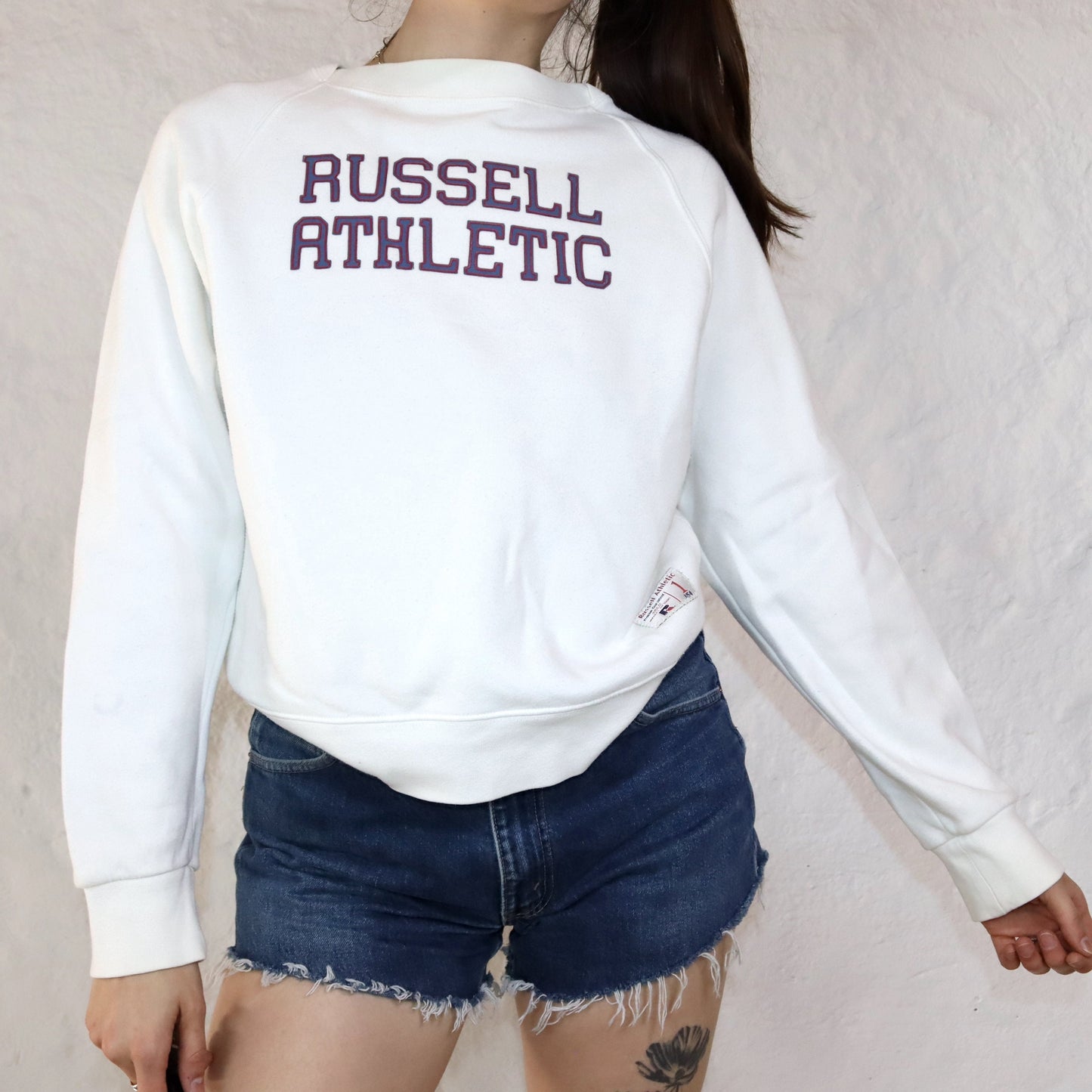 Vintage Sweatshirt Pullover weiß RUSSELL ATHLETIC M