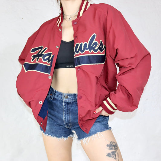 Vintage Boathouse Sports Baseball Jacke Hawks USA Cook weinrot innen Fleece XL
