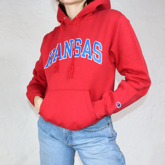 Vintage CHAMPION Hoodie Pullover Kansas S