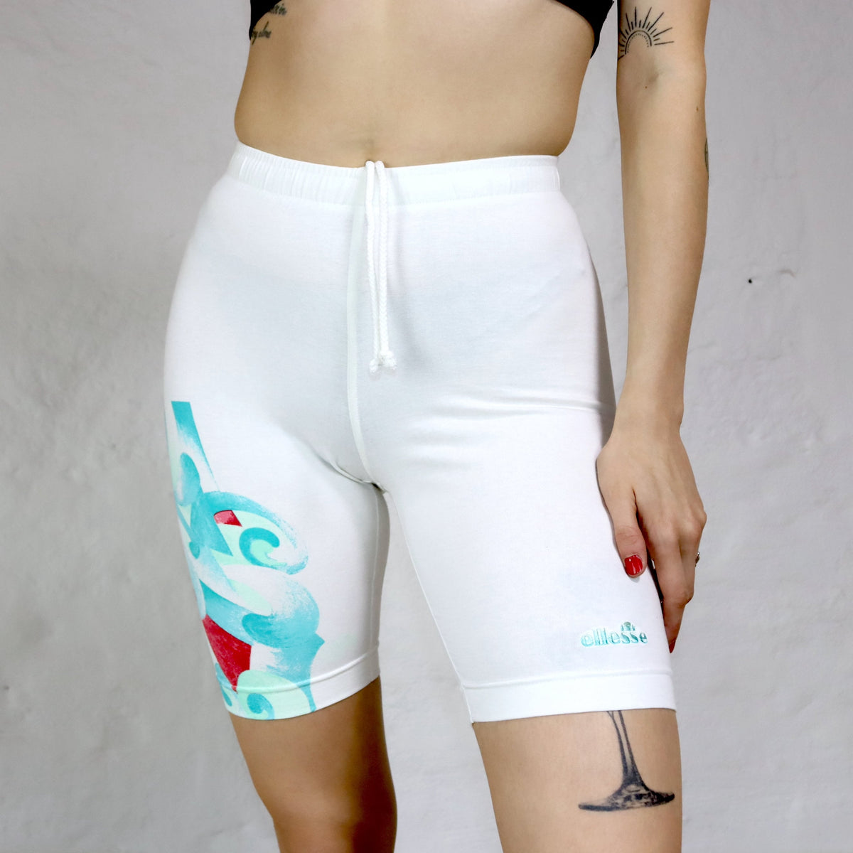 Vintage biker leggings short leggings white crazy pattern deadstock ELLESSE S
