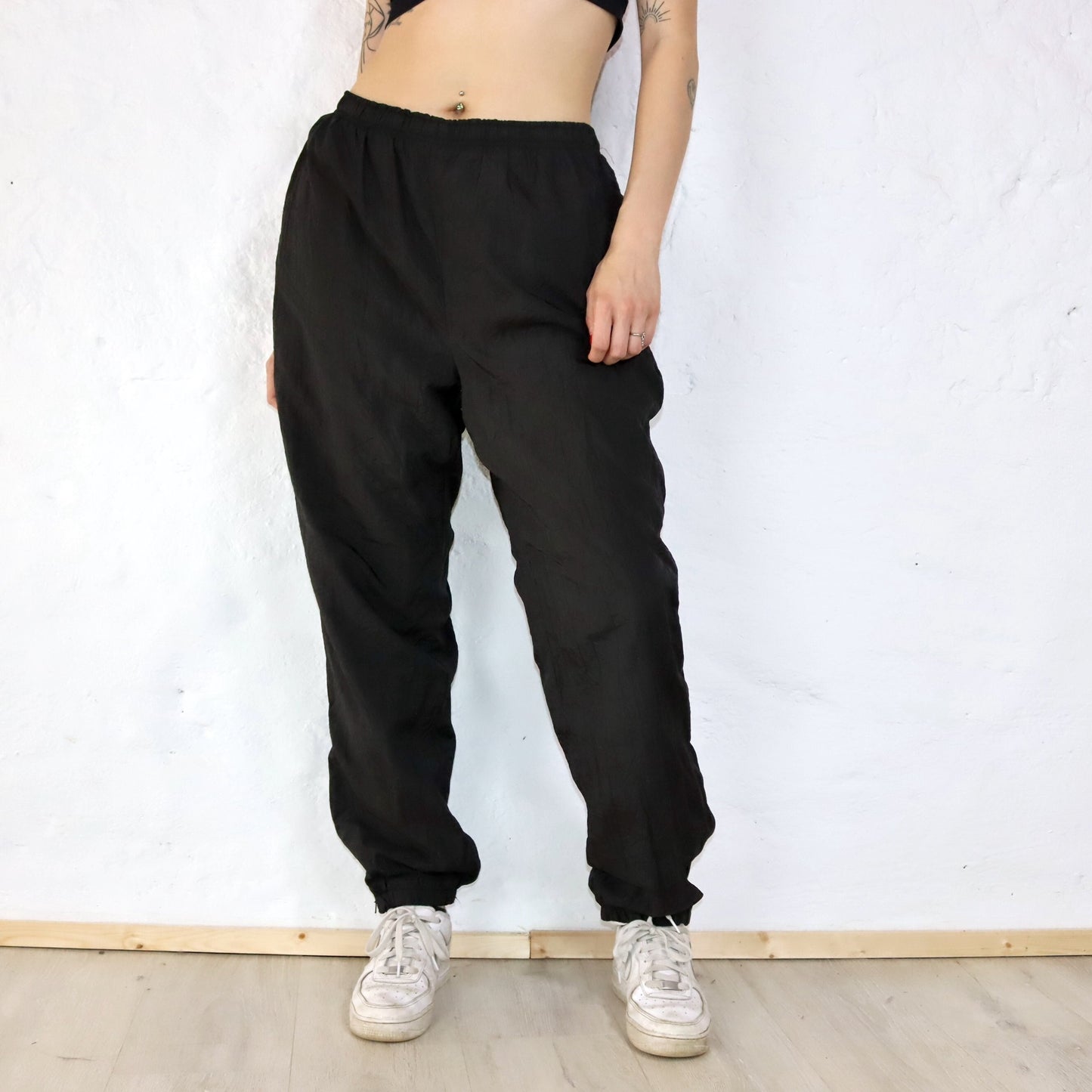 Vintage sweatpants training pants baggy gloss black XL