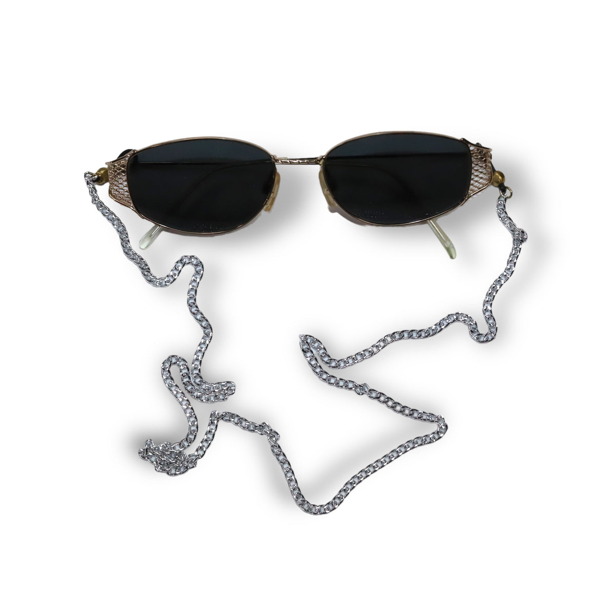 Vintage 80er Sonnenbrille gold mit silberner Brillenkette