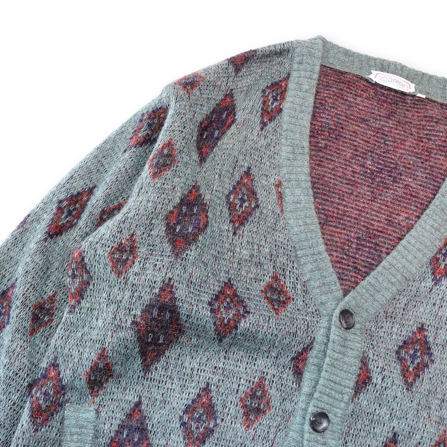 Vintage RODRIGO Cardigan wool turquoise crazy pattern 50 M