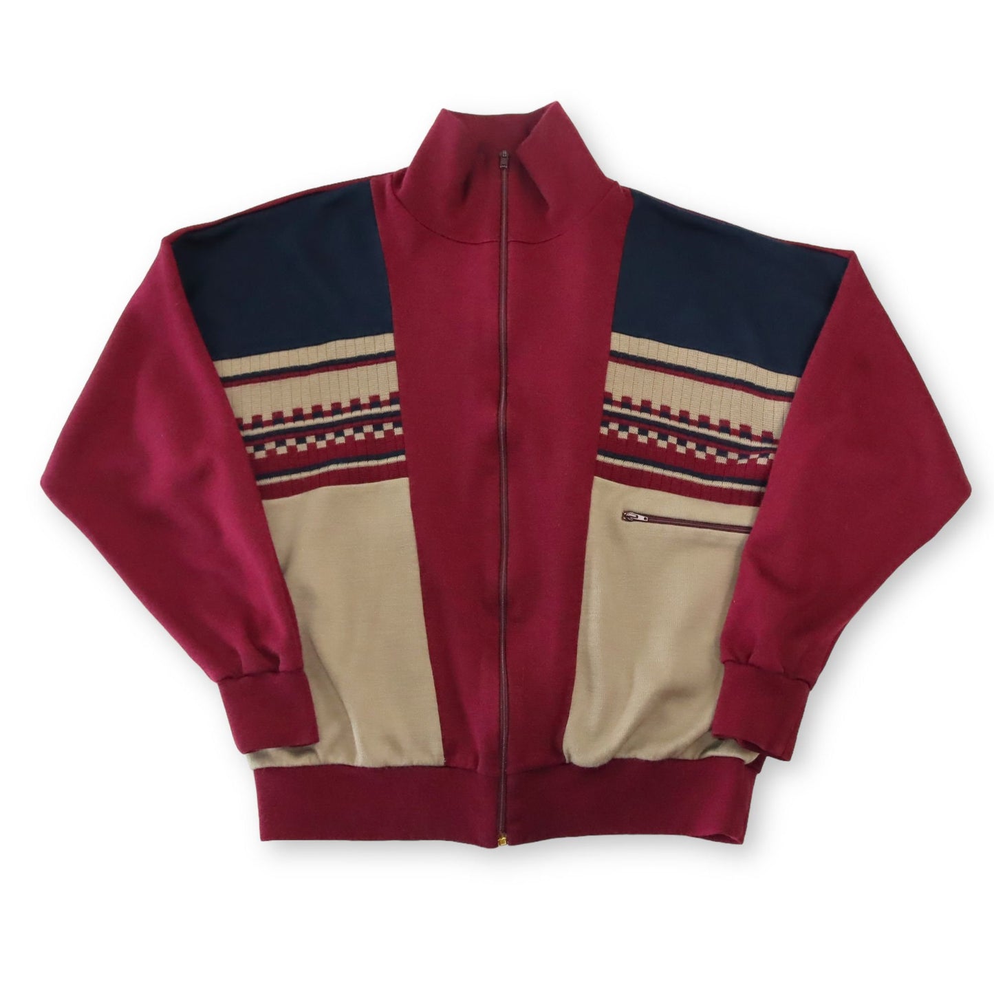 Vintage cardigan wool patterned dark red dark blue beige 44