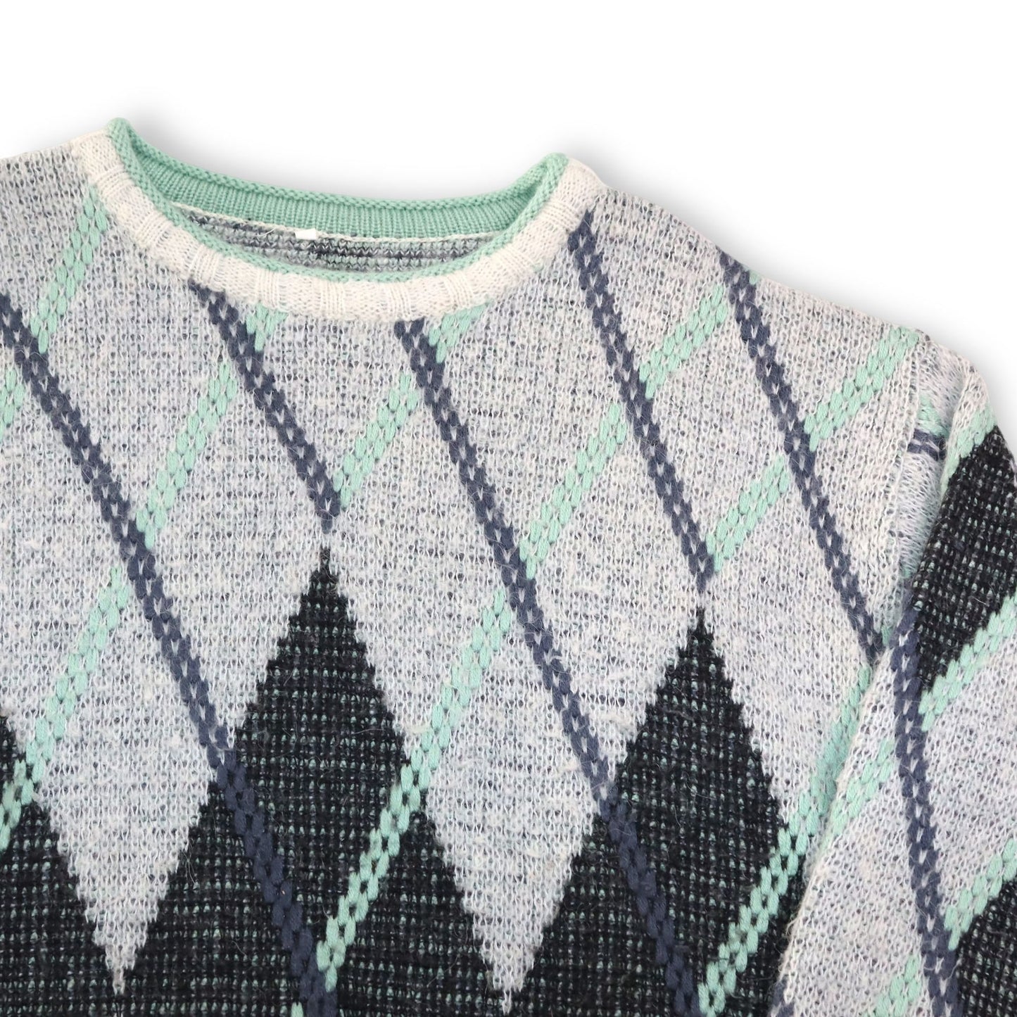 Vintage Pullover Alpaca Wolle gemustert türkis grau 50 M