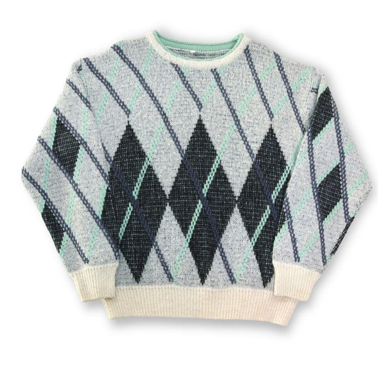 Vintage Pullover Alpaca Wolle gemustert türkis grau 50 M