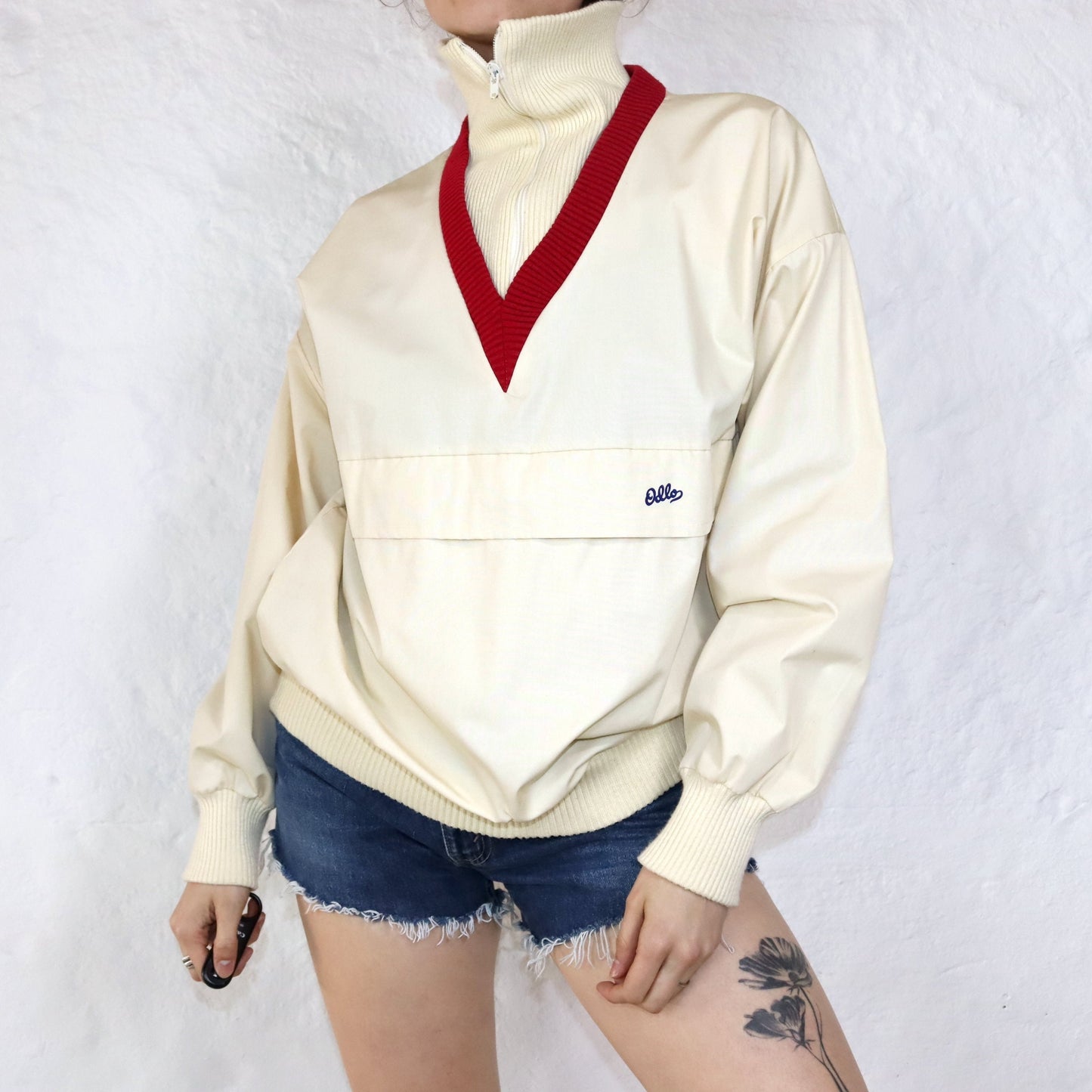 Vintage ODLO windbreaker jacket beige red M