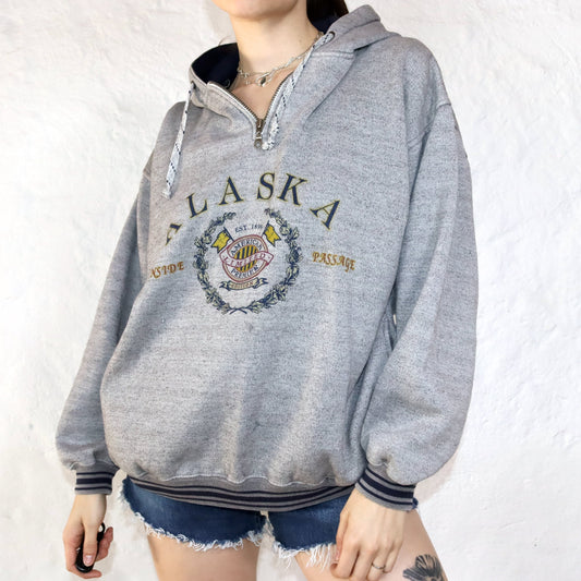 Vintage Hoodie Pullover grau mit Taschen Alaska GEAR L