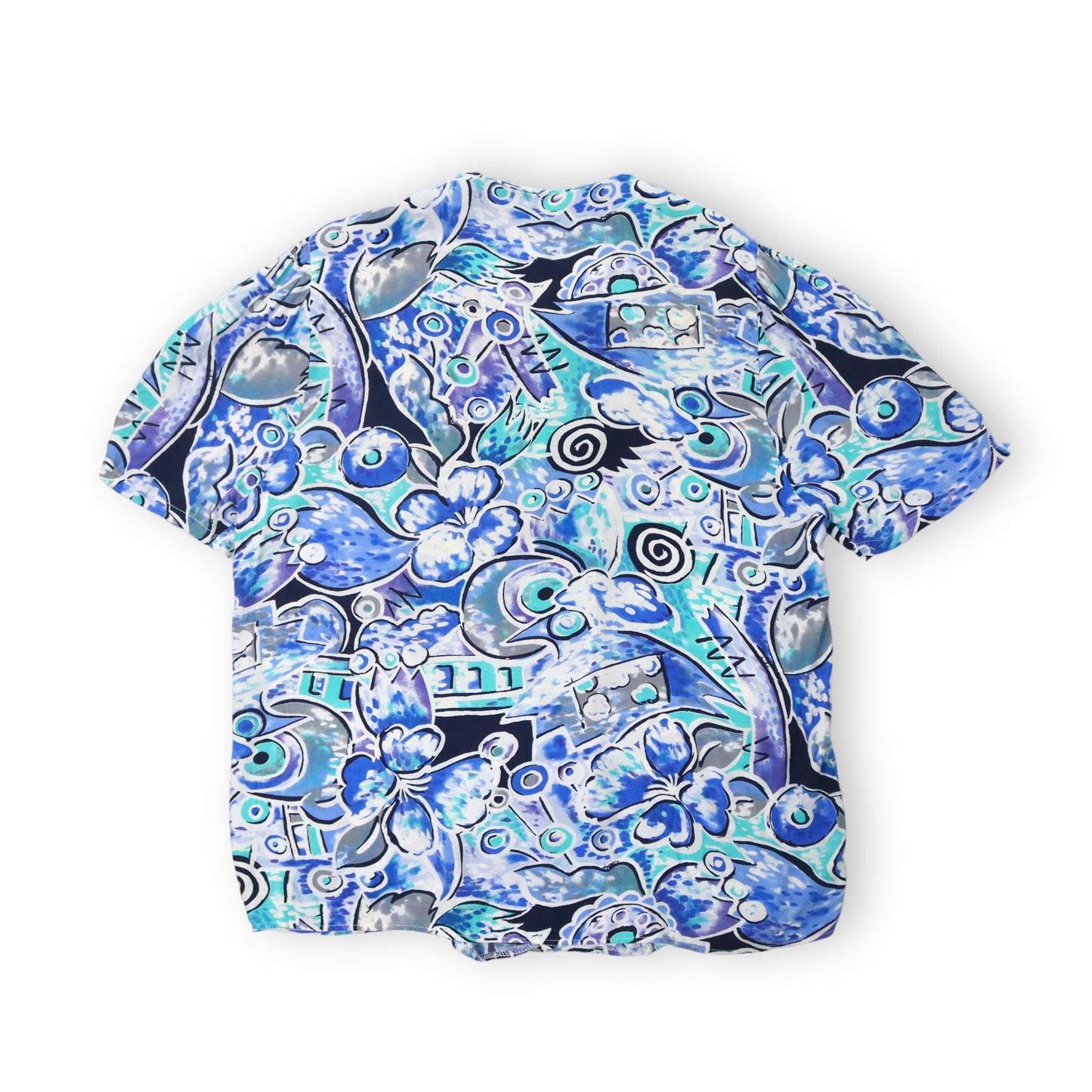 Vintage DAllairds blouse crazy pattern blue turquoise M