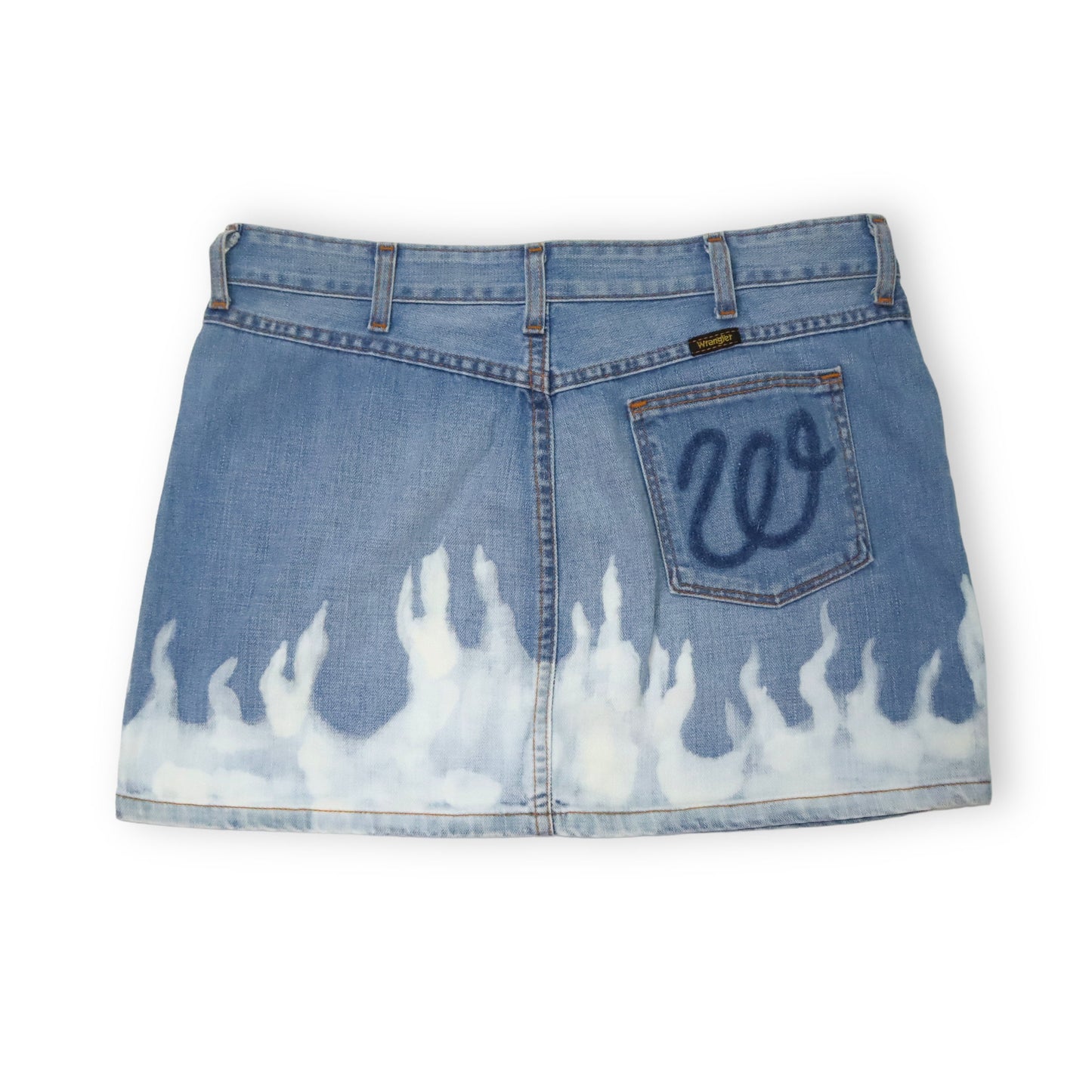 Vintage reworked upcycled WRANGLER denim skirt flames W31
