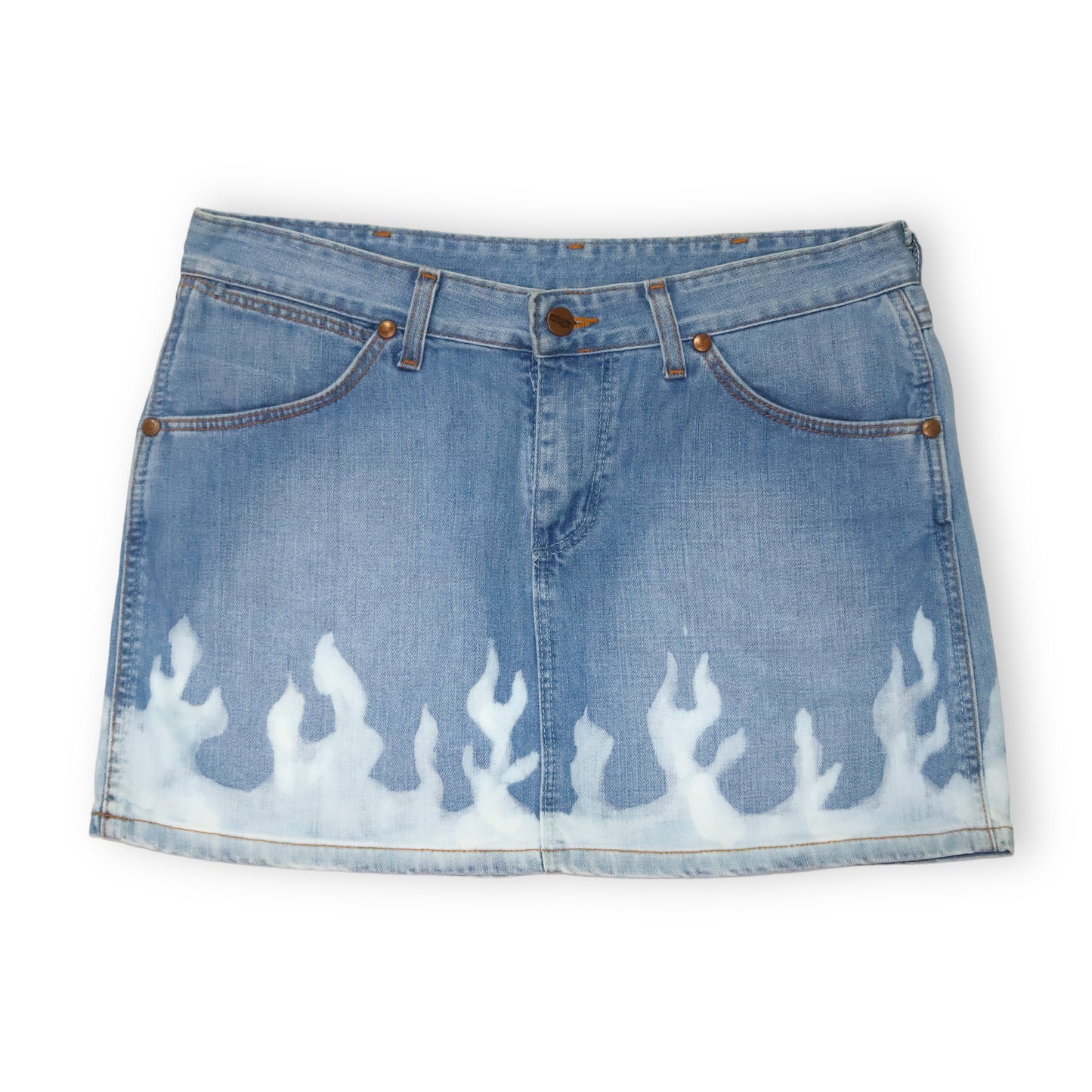 Vintage reworked upcycled WRANGLER denim skirt flames W31