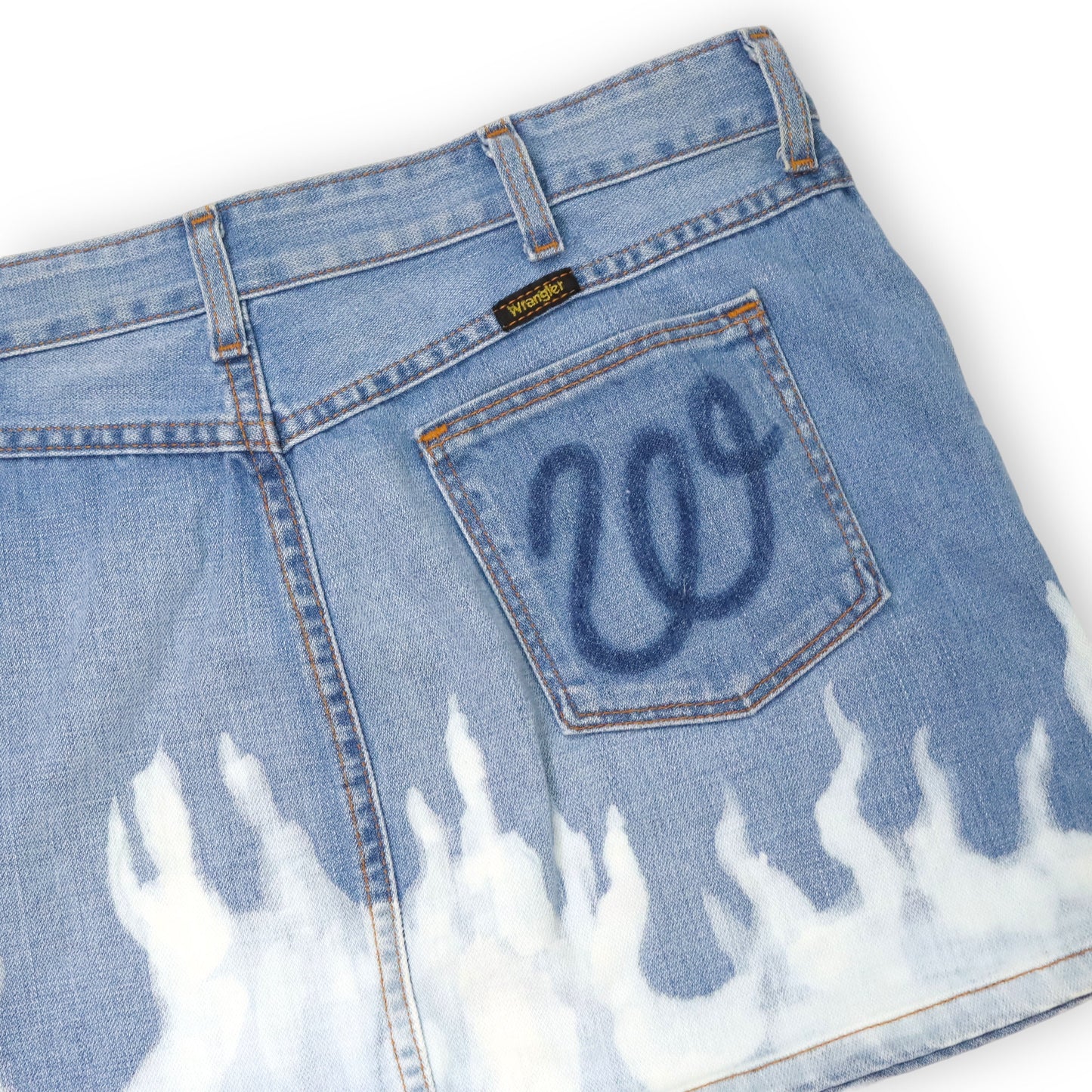 Vintage reworked upcycled WRANGLER denim skirt flames W31