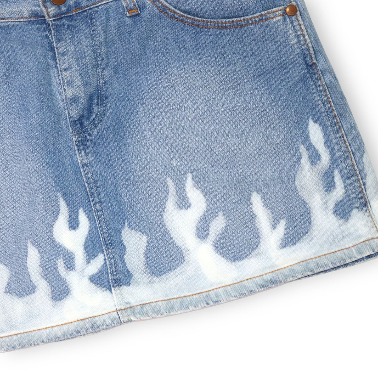Vintage reworked upcycled WRANGLER denim skirt flames W31