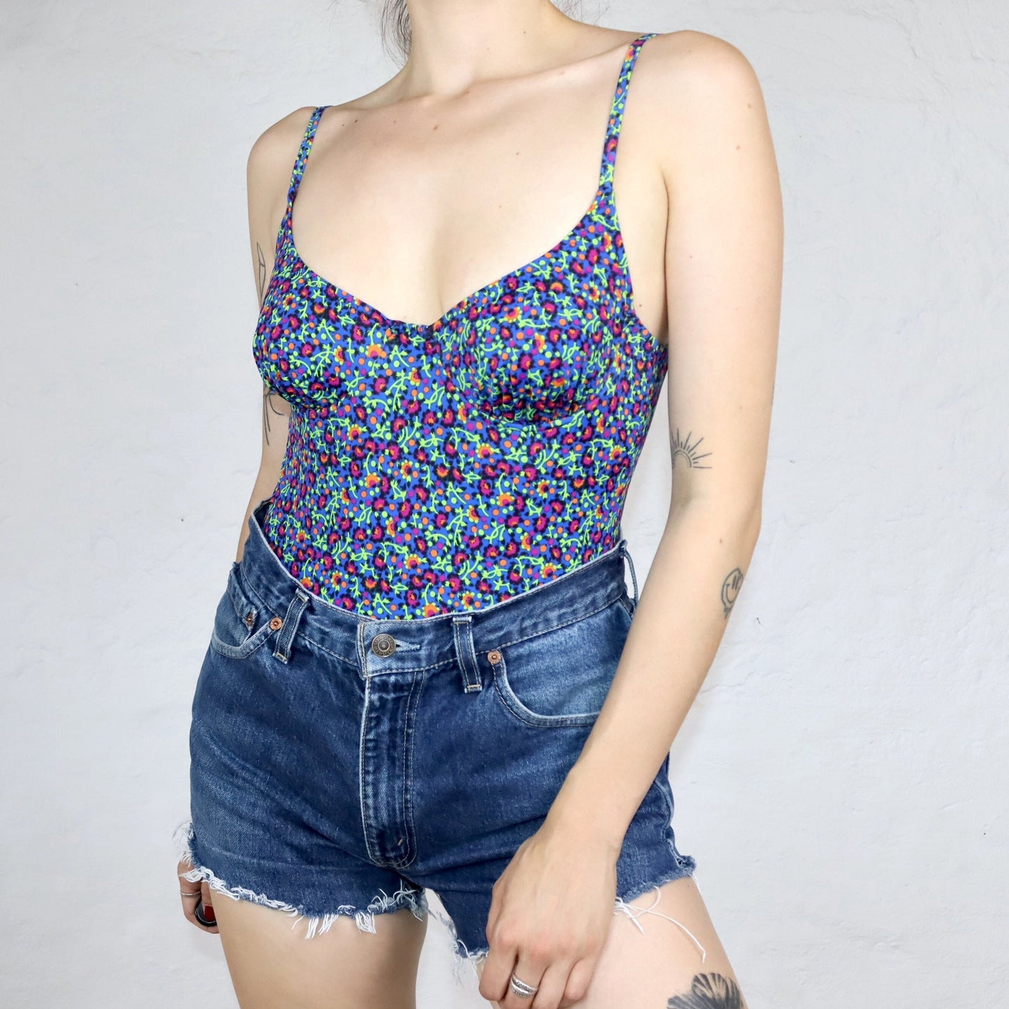 Vintage FILA swimsuit body pattern flowers colorful S
