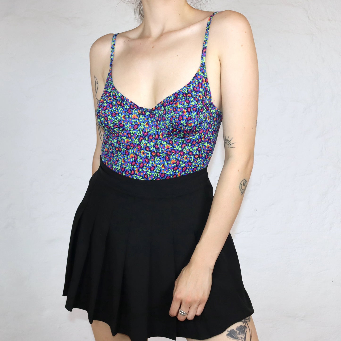 Vintage FILA swimsuit body pattern flowers colorful S
