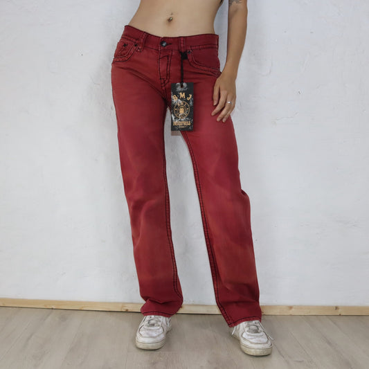 Vintage Y2K BMJ Baggy Hose Jeans rot Deadstock W33/L34