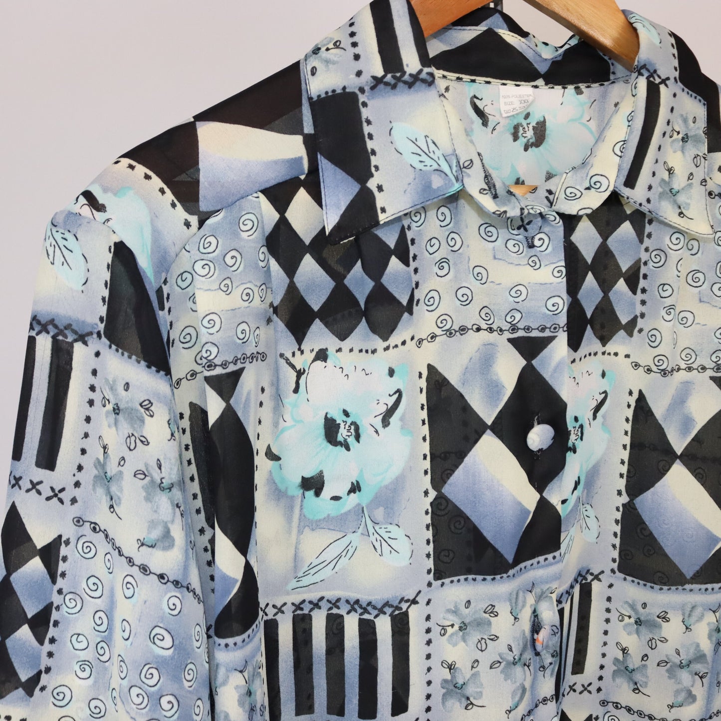 Vintage Bluse leicht transparent crazy pattern XXL