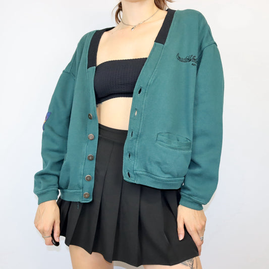 Vintage AQUILA Cardigan grün mit Stickerei M