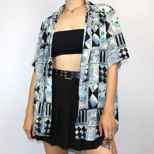 Vintage Bluse leicht transparent crazy pattern XXL