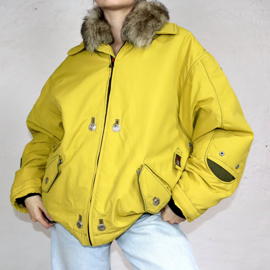 Vintage 80er 90er SOVIET Winterjacke gefüttert gelb Wolle Deadstock