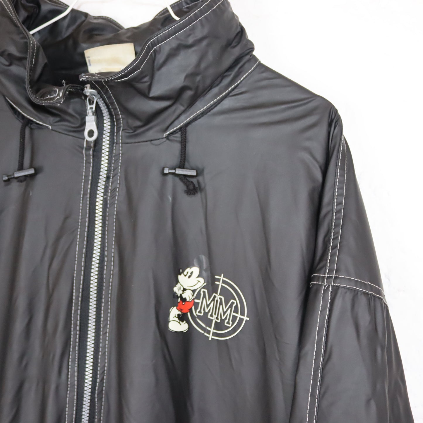 Vintage 80s 90s DISNEYLAND Paris PVC Rain Jacket inside Fleece Mickey Mouse Stand-Up Collar XL