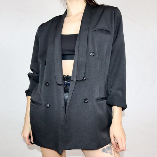 Vintage 80er 90er SIXTH SENSE by C&A Basic Blazer Viskose doppelte Knopfreihe schwarz 44