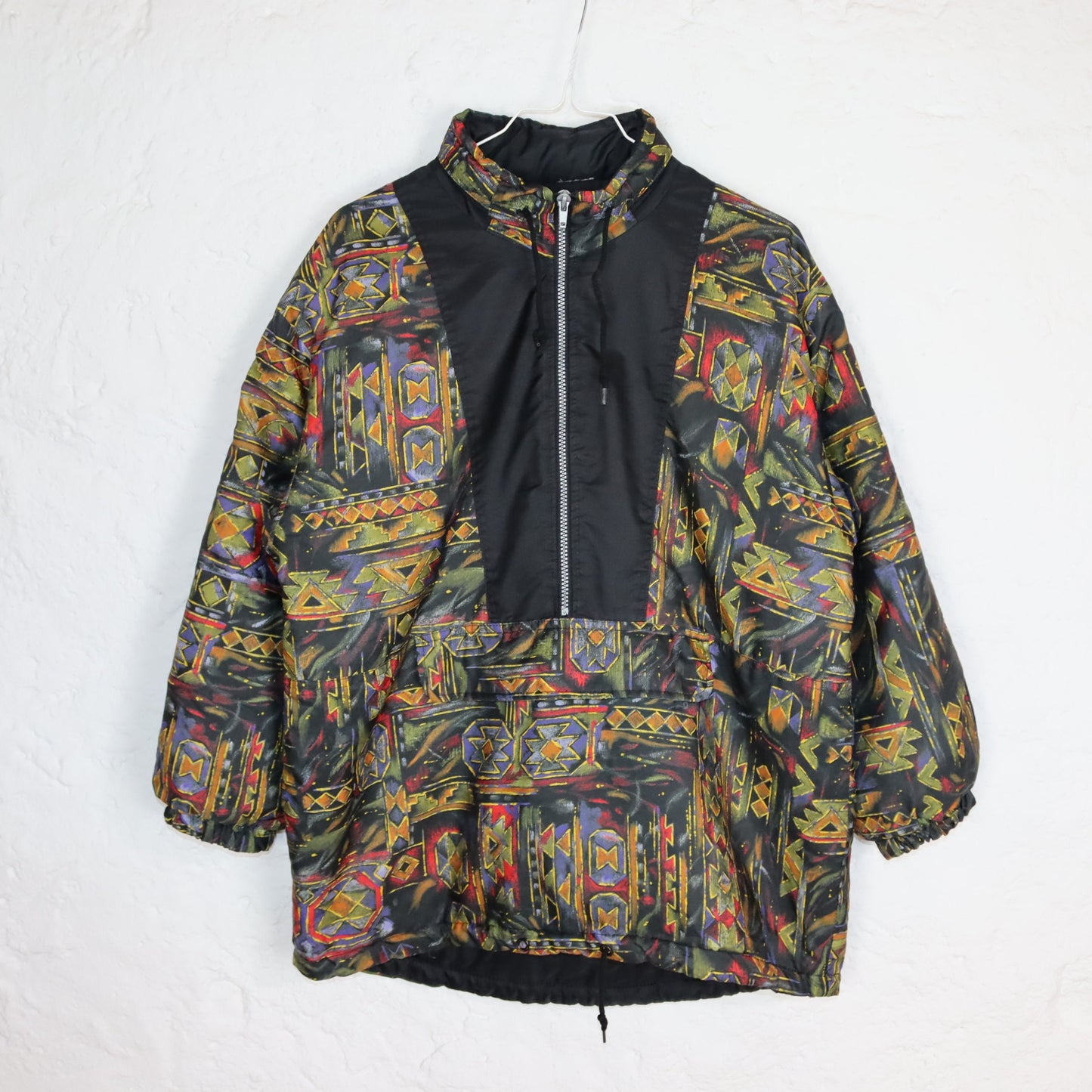 Vintage 80s 90s winter jacket lightly lined crazy pattern stand-up collar XS