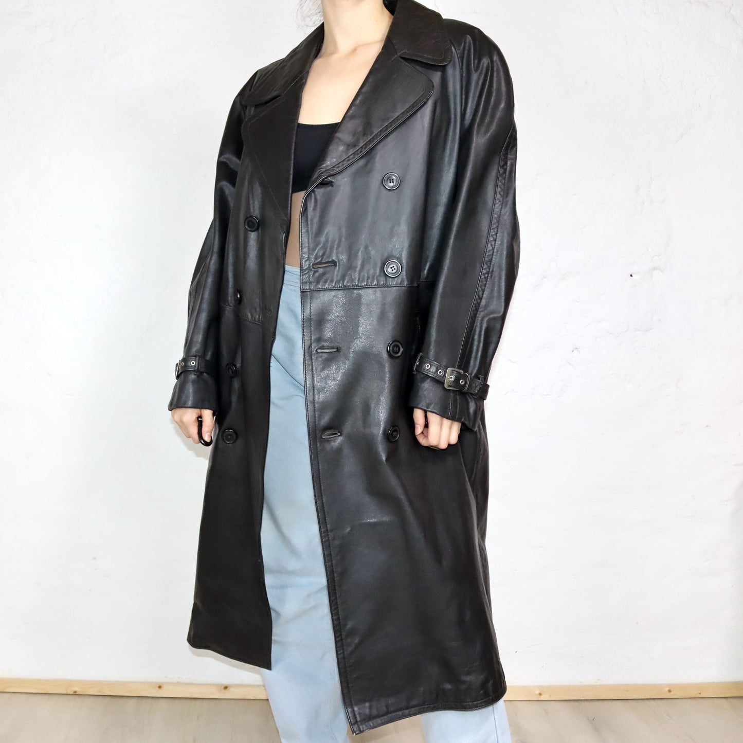 Vintage 80s 90s NIKATOR DDR VEB Freiberg leather coat with belt and lining 50 L