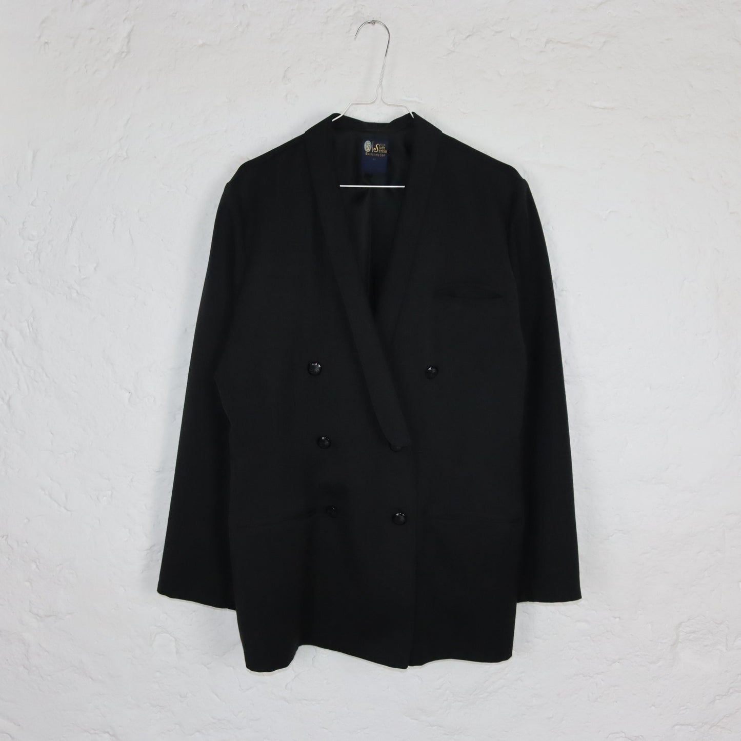 Vintage 80s 90s SIXTH SENSE by C&A Basic Blazer viscose double button row black 44