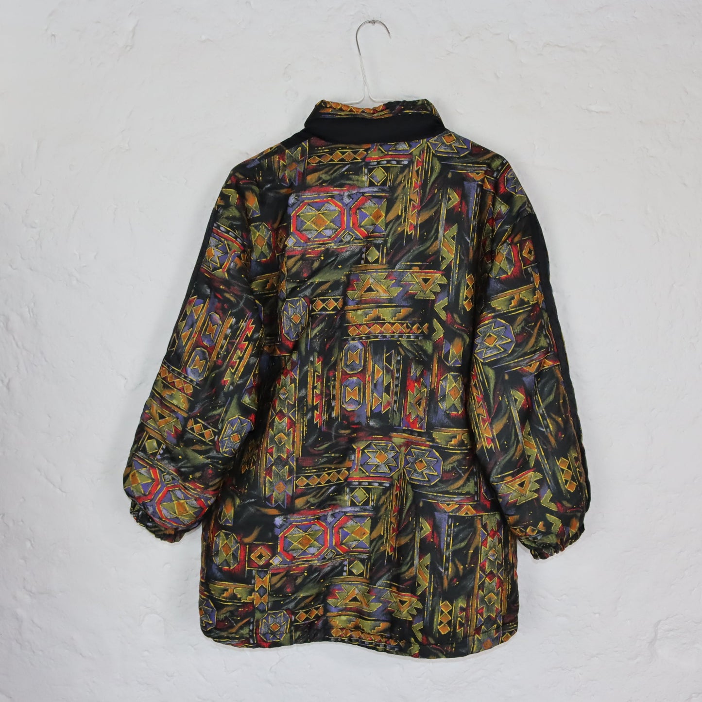 Vintage 80s 90s winter jacket lightly lined crazy pattern stand-up collar XS