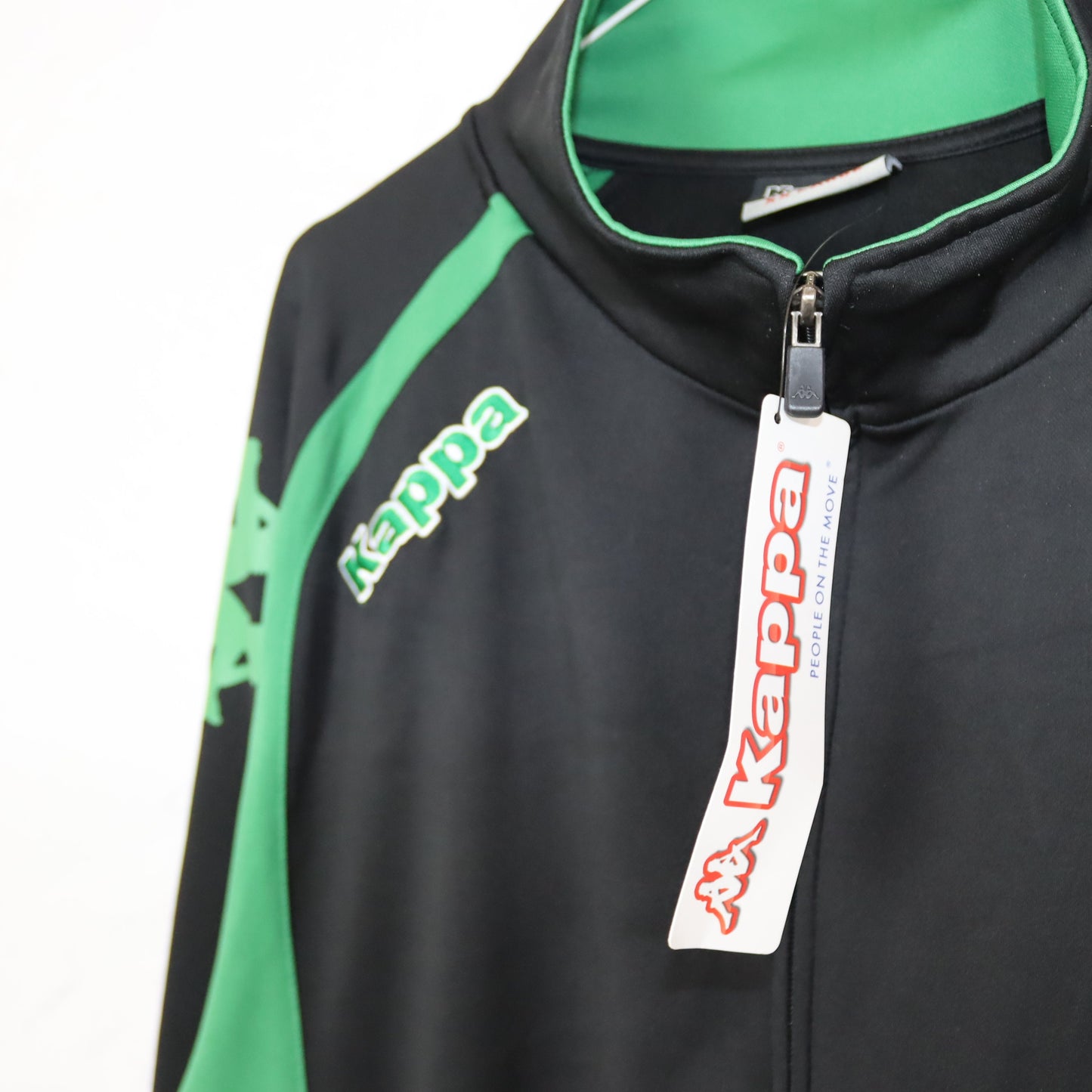 Vintage 90s 00s Y2K KAPPA tracksuit jacket black green stand-up collar UNWORN with label XXL