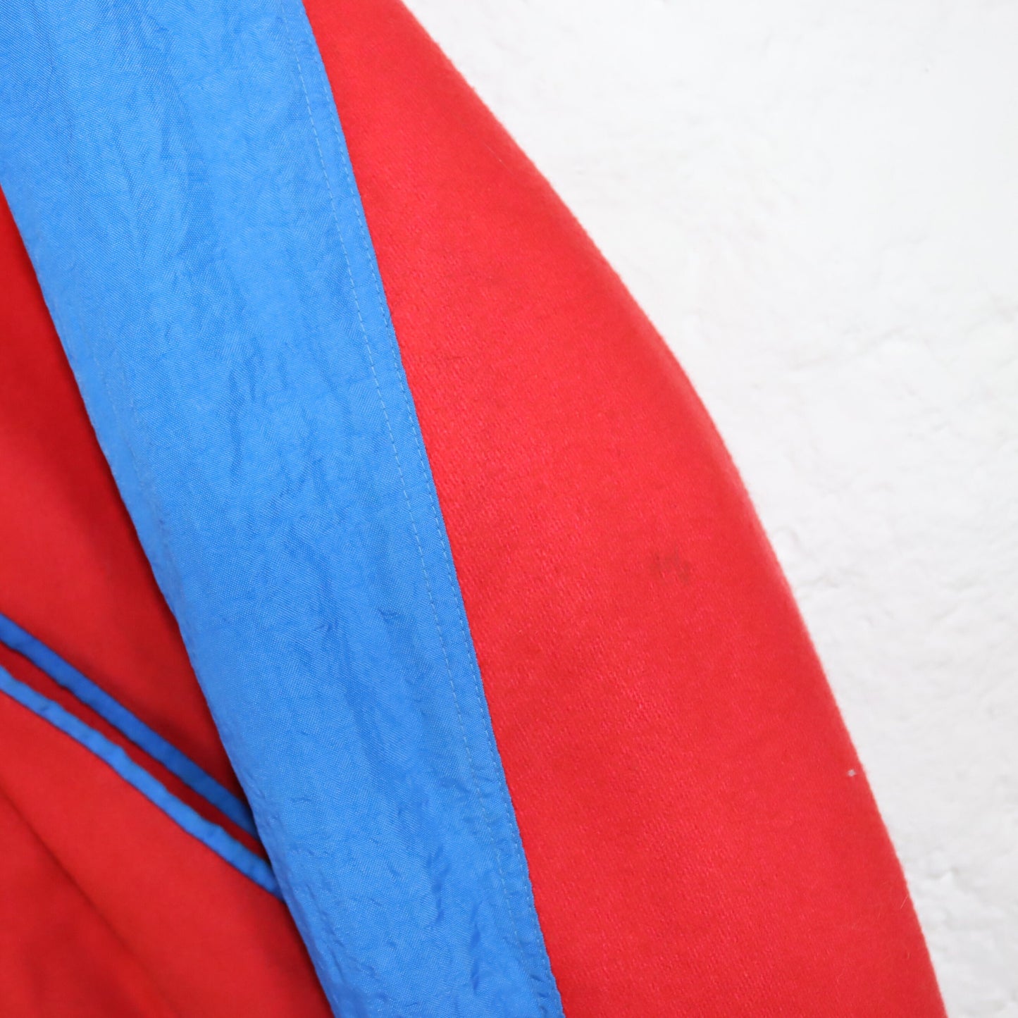 Vintage 80s 90s PUMA college jacket baseball jacket lined blue red Chinon crest patch shoulder pads 50